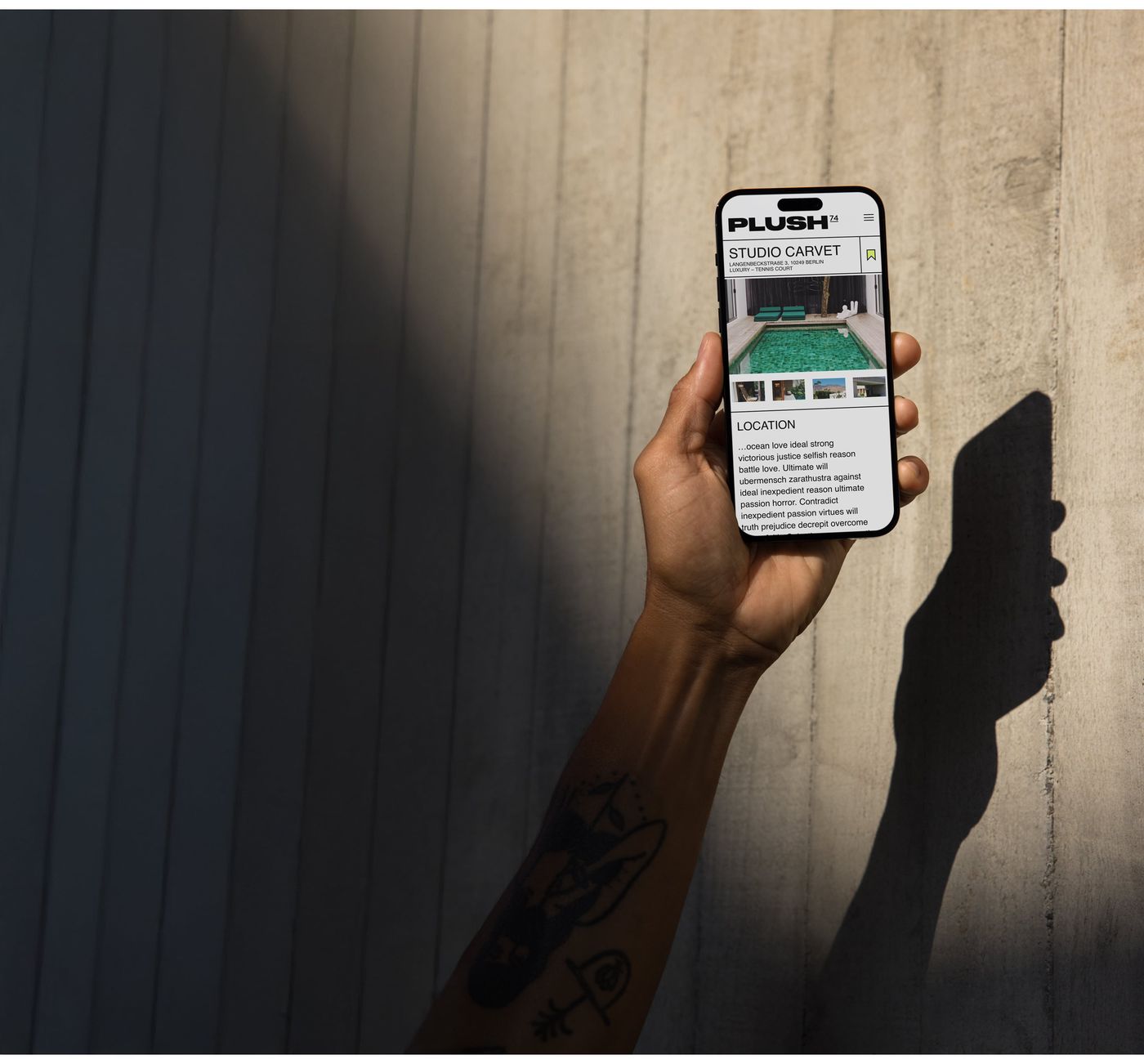 Plush 74 — the location grid on a phone